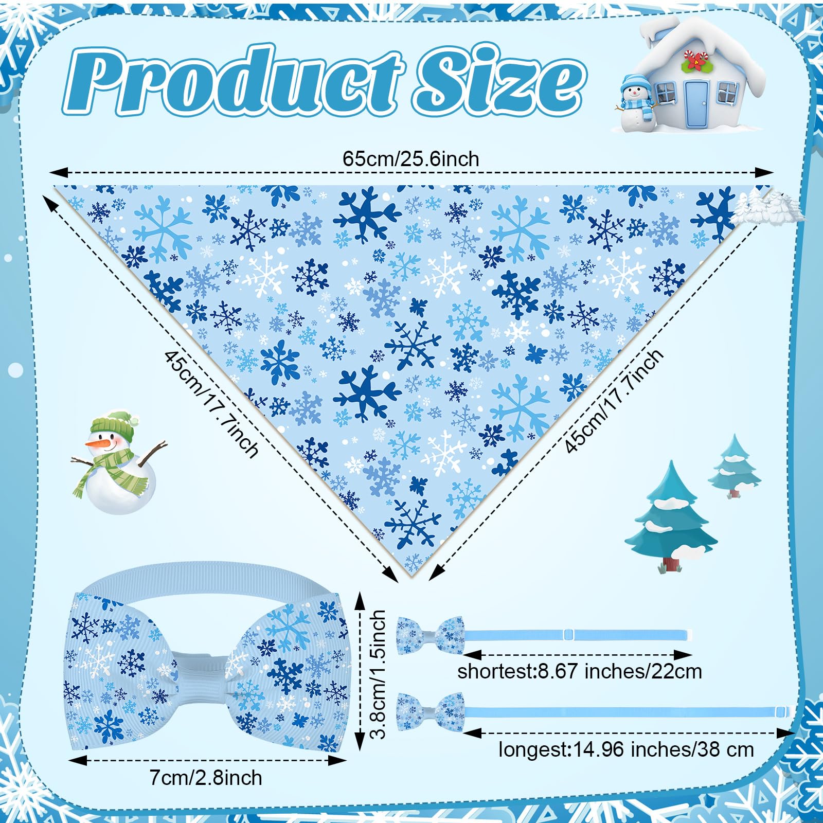 Sanwuta 50 Pcs Winter Dog Bandanas Bulk and Charm Collar Bow Ties Set 25 Snowflake Bandanas for Dogs 25 Snowflake Doggie Collar Triangle Cat Scarf Bowtie for Small Medium Large Pet Winter Costume