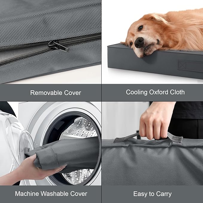 Outdoor Orthopedic Dog Bed, Waterproof Dog Bed for Large Dogs 36x27 Inch, Egg Crate Foam Pet Mat with Washable Removable Oxford Cooling Cover, Grey
