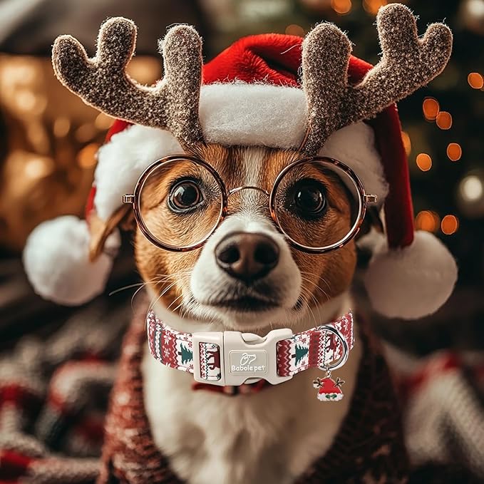 Babole Pet Christmas Dog Collar for Small Dogs - Cute Fair Isle Style Christmas Collars for Dogs, Soft Adjustable Winter Holiday Dog Collars with Quick Release Buckle S