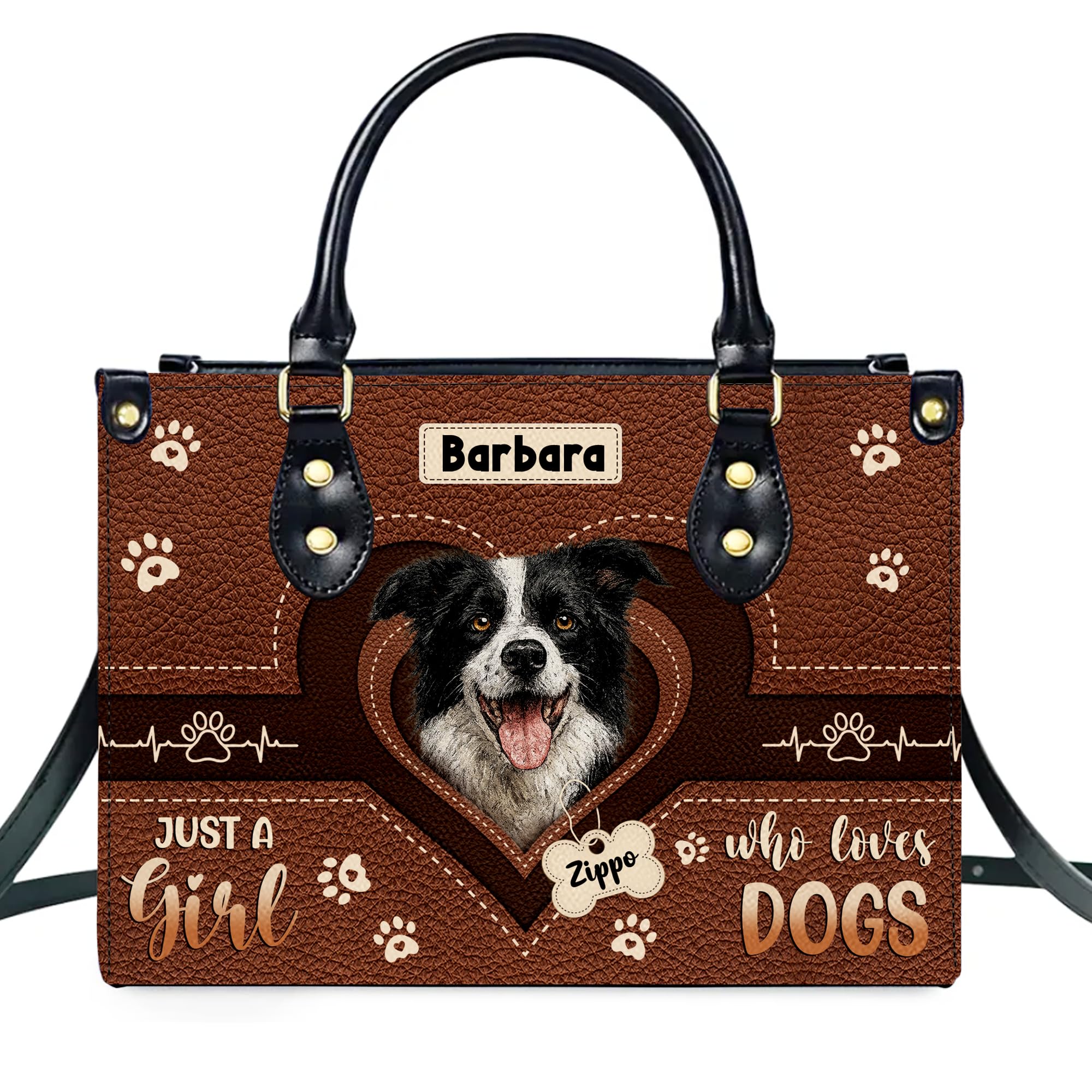 ENCYCOM Personalized Pet Mom Leather Handbag – Custom Name Dog Cat Photo Purse, Pet Lover Gifts for Women, Christmas (Style 5)