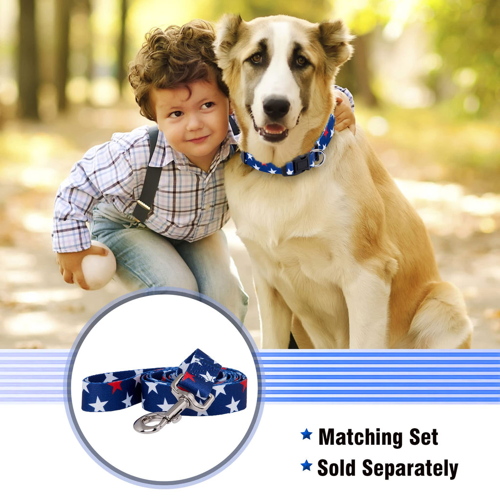 Native Pup American Flag Dog Collar- Red White and Blue- Patriotic Collars for 4th of July, USA- Adjustable Small, Medium, Large Breed Dogs (Small, Red & White Stars)