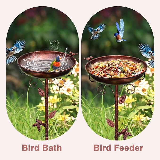 GRECOMEIN 12 Inch Metal Bird Bath for Outside（Bronze）