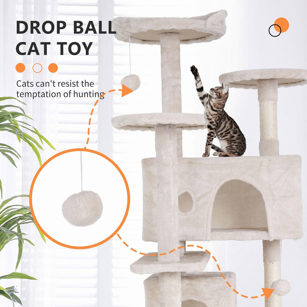 GINMAON Cat Tree for Indoor Cats, Multi-Level Cat Tower with Scratching Posts & Cozy Condo, Space Saving Cat Activity Center, Durable Pet Play House (54in,Beige)