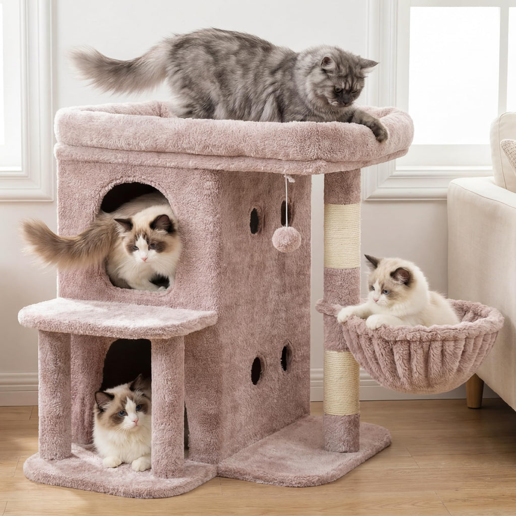 Heybly 25.6" Cat Tree for Large Cats with Big Perch & Dual Condos HCT204SMU
