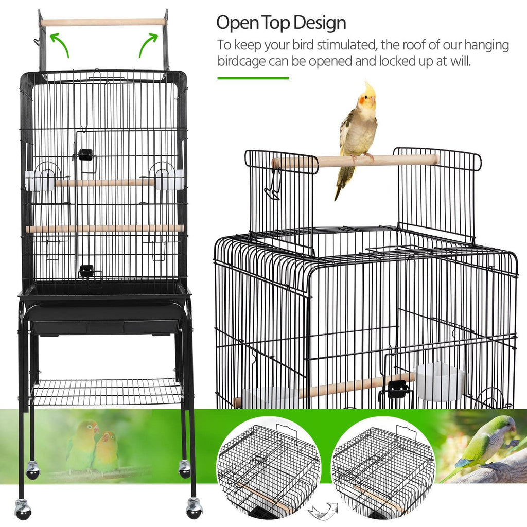 Yaheetech 53.5" Open Top Parrot Bird Cage with Detachable Rolling Stand, Roof Play Flight Cage for Cockatiels, Sun Conures, Green Cheek Conures & Small to Medium Parrots