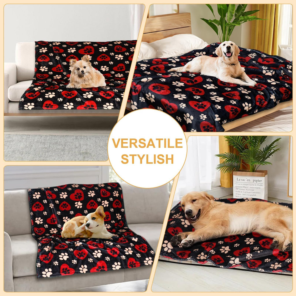 Gowyeg Dog Blanket for Large Dogs, Soft Flannel Cute Paw Black Red 50"x40"