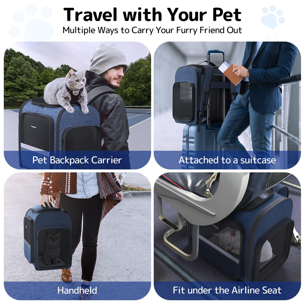 Pawtners Cat Backpack with Play Tunnel, Design for Carrying Playing Blue