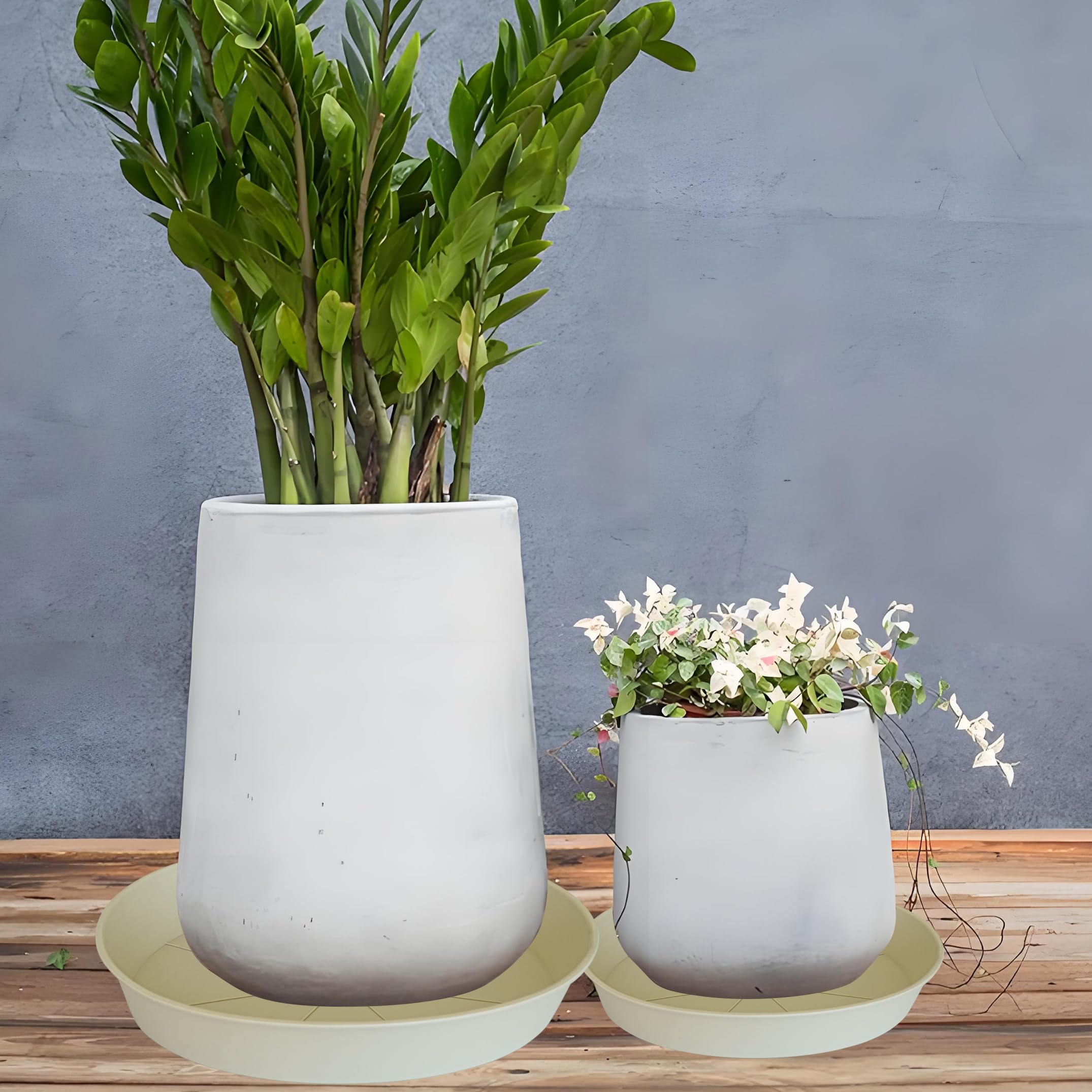 Bleuhome 2 Pack of 16 17 inch Plant Saucer (15 inch Base), 2.3" Depth, Plant Trays for Pots, Plastic Plant Saucers for Indoors, Bird Bath Bowls, Flower Pot Drip Trays for Planter (17", Beige)