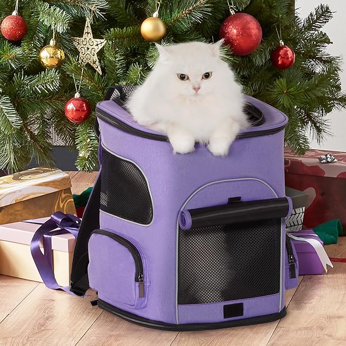 PETSFIT Dog Backpack Carrier with Upgraded Waist Protection, Pet Carrier Backpack Designed for Small Dogs/Cats, Fully Ventilated Collapsible Cat Backpack for Outdoor Traveling Hiking Camping Purple