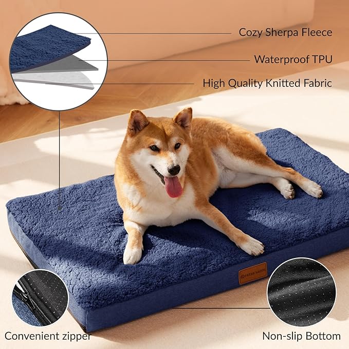 Patas Lague Orthopedic Large Dog Bed Pet Sofa Mat 48''X30'' Navy Blue