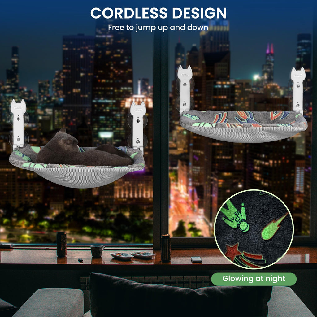 HiPetpy 2-Pack Cat Window Perch, Cordless Foldable Cat Hammock