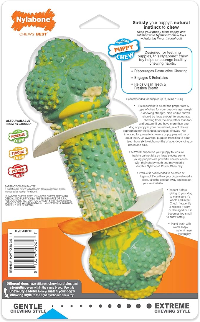 Nylabone Puppy Chew Double Action Bone Rubber Dog Chew Toy, Medium