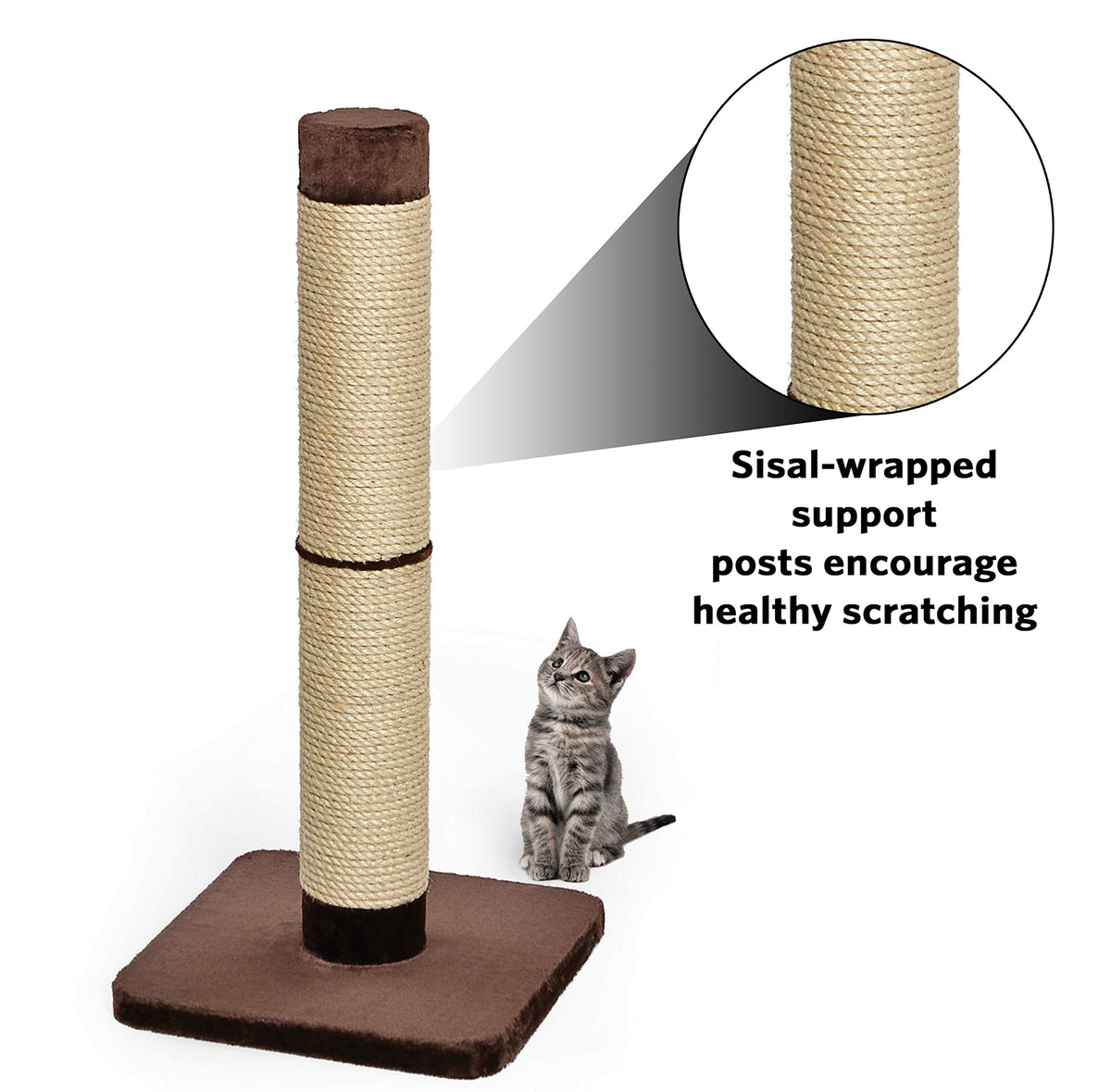 MidWest Homes for Pets Feline Nuvo Grand Forte Scratching Post, 41 Inches Tall, Heavy-Duty Sisal Post with Wide Base, Thick Brown Faux Fur, for Large and Multi-Cat Households