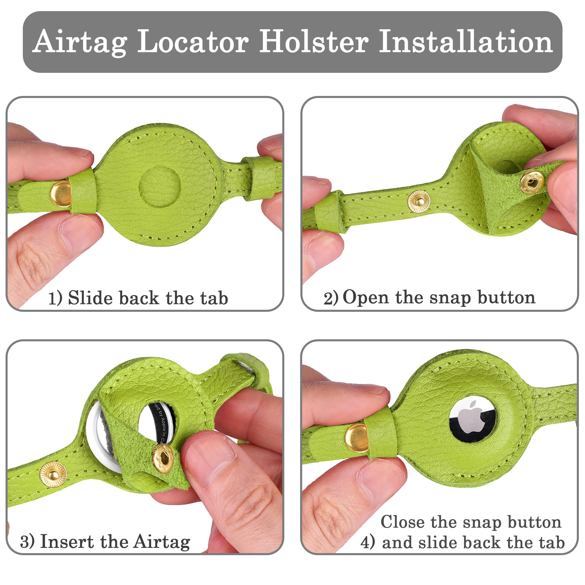 OOPSDOGGY Leather AirTag Cat Collar with Bell - Non Breakaway Kitten Collar with Apple Air Tag Holder - Lightweight GPS Pet Collars for Girl Boy Cats, Small Dogs, Puppies (Lime Green)