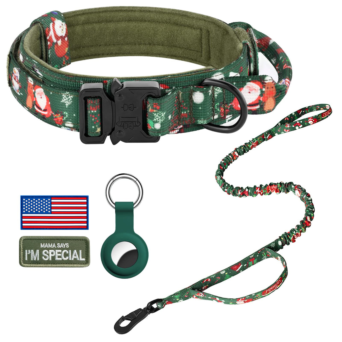 DAGANXI Tactical Dog Collar, Adjustable Military Training Nylon Dog Collar with Control Handle and Heavy Metal Buckle for Medium and Large Dogs, with Patches and Airtags Case (L, Pink)