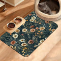 Dog Bowl Mat,Brown Flowers Pet Feeding Mat for Floors Waterproof,White Absorbent Dogs Placemat for Food and Water Quick Dry Pet Cat Feeding Mats with Non Slip Bottom 16" x 24"