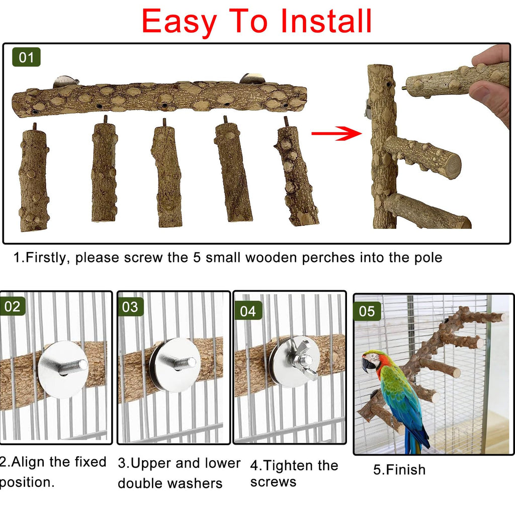 Bolagar Bird Parrot Ladder Perch for Cage, Nature Wooden Bird Bridge Exercise Stands Parrot Climbing Chewing Toys for Small Animal