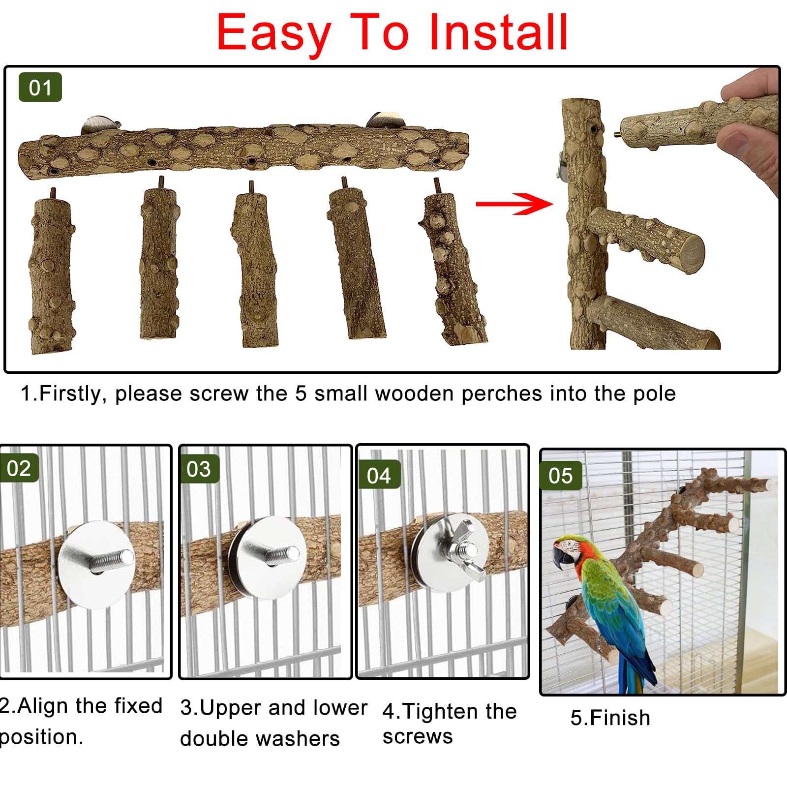 Bolagar Bird Parrot Ladder Perch for Cage, Nature Wooden Bird Bridge Exercise Stands Parrot Climbing Chewing Toys for Small Animal
