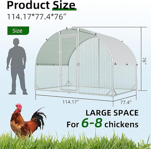 4ever2buy Metal Chicken Coop, 9.8x6.5 FT Walk-in Chicken Run Pen Poultry Cage, Water-Resistant & Anti-UV Cover, Large Chicken Coop for 6-8 Chickens