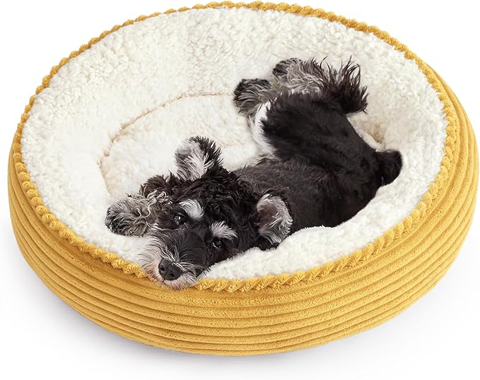 Love's cabin Round Donut Cat and Dog Cushion Bed, 24in Pet Bed for Small or Medium Dogs, Anti-Slip & Water-Resistant Bottom, Soft Durable Fabric Pet Beds, Washable Calming Cat Bed Yellow