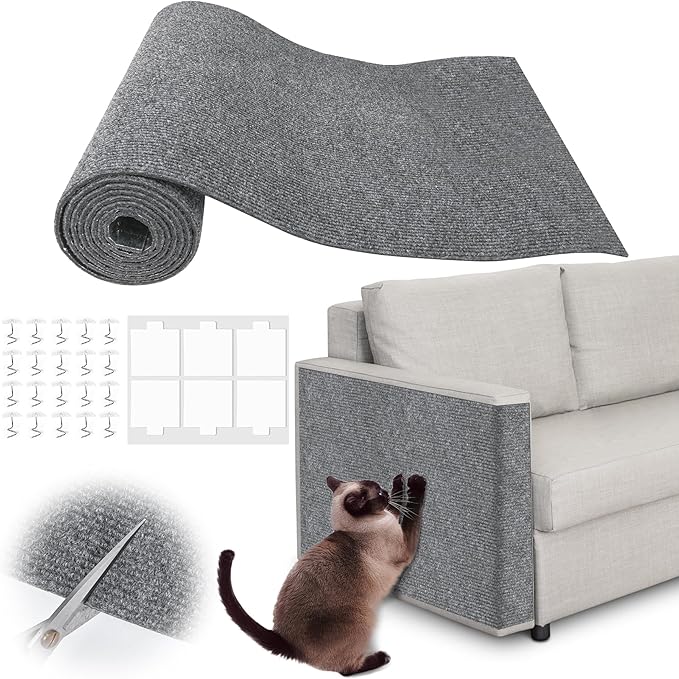 Cat Scratch Furniture Protector - 78.7" x 13.8" Trimmable Self-Adhesive Cats Claws Scratch Pads, DIY Cat Climbing Couch Protector for Scratch Post Cat Tree Replacement Indoor (Light Gray)