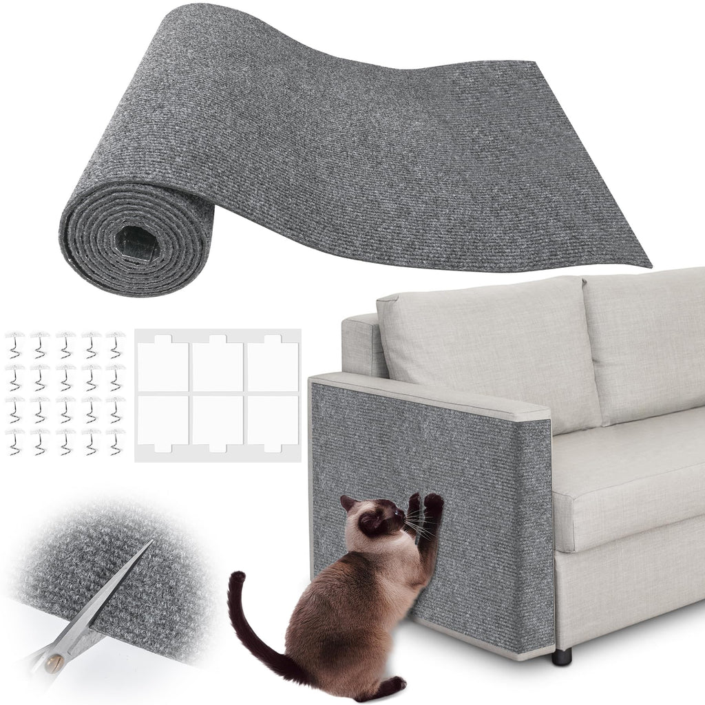 Cat Scratch Furniture Protector - 138" x 15.8" Trimmable Self-Adhesive Cats Claws Scratch Pads, DIY Cat Climbing Couch Protector for Scratch Post Cat Tree Replacement Indoor (Light Gray)