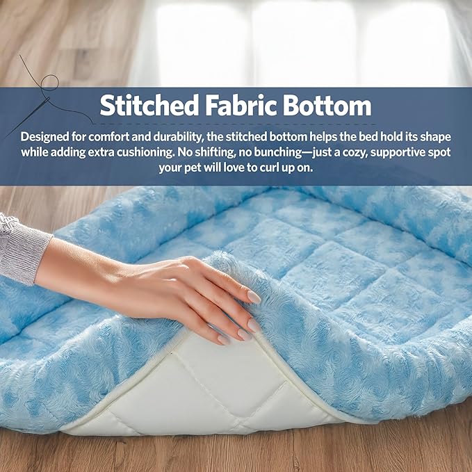 MidWest Homes for Pets QuietTime Fashion XS Dog Bed - Blue Faux Fur Bolster, Ultra-Soft and Machine Washable, Fits 22-Inch Crates and Carriers, for Small Dogs and Cats