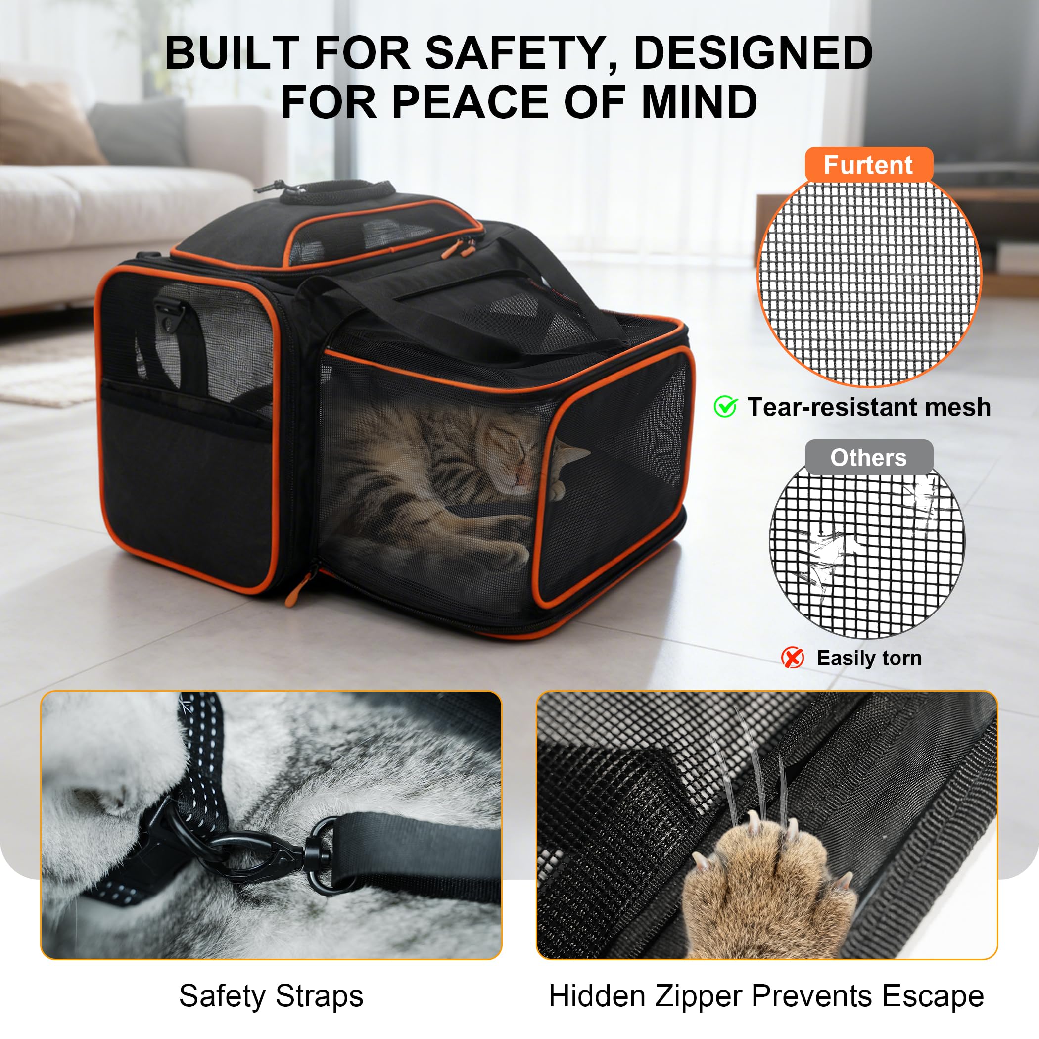Expandable cat Carrier Soft Sided Airline Approved Pet Carrier Up to 12lbs
