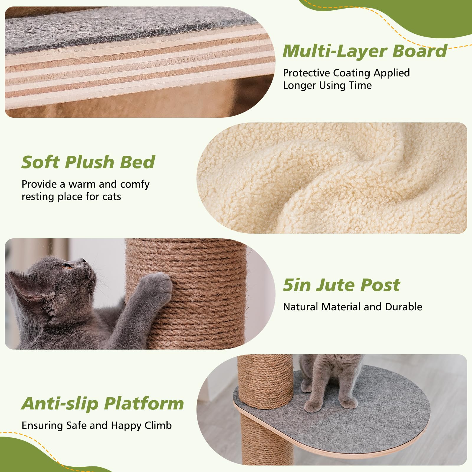 Cat Tree Floor to Ceiling, Cat Tower with Hammock & Perch, Scratching Post