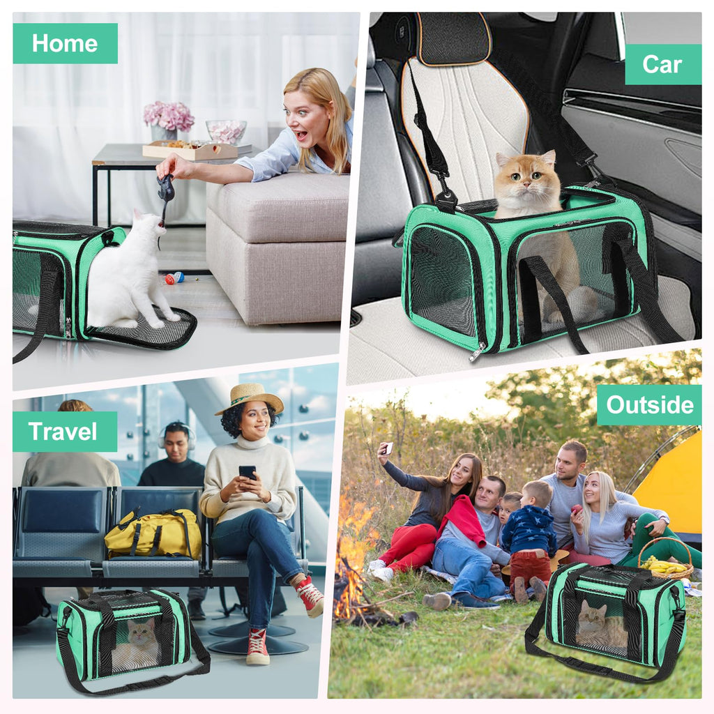 Discala Cat Dog Carrier Up to 15 Lbs TSA Airline Approved Pet Carrier for Small Medium Cats Puppies Dog Carriers for Small Dogs Collapsible Soft Sided Cat Travel Carrier - Green 15.7"x10.2"x10.2"