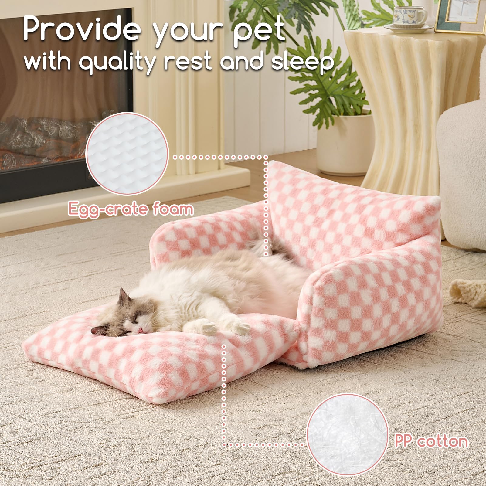 Hollypet Cat Bed Small Dog Orthopedic Couch Beds for Pets up to 20 lbs