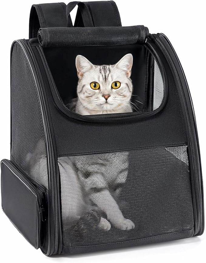 Conlun Cat Backpack Carrier for Small Dogs and Cats Fit Up to 15 Lbs,Small Dog Backpack, Foldable with 3-Side Mesh Windows, Pet Carrier for Travel & Hiking Friendly，Gray