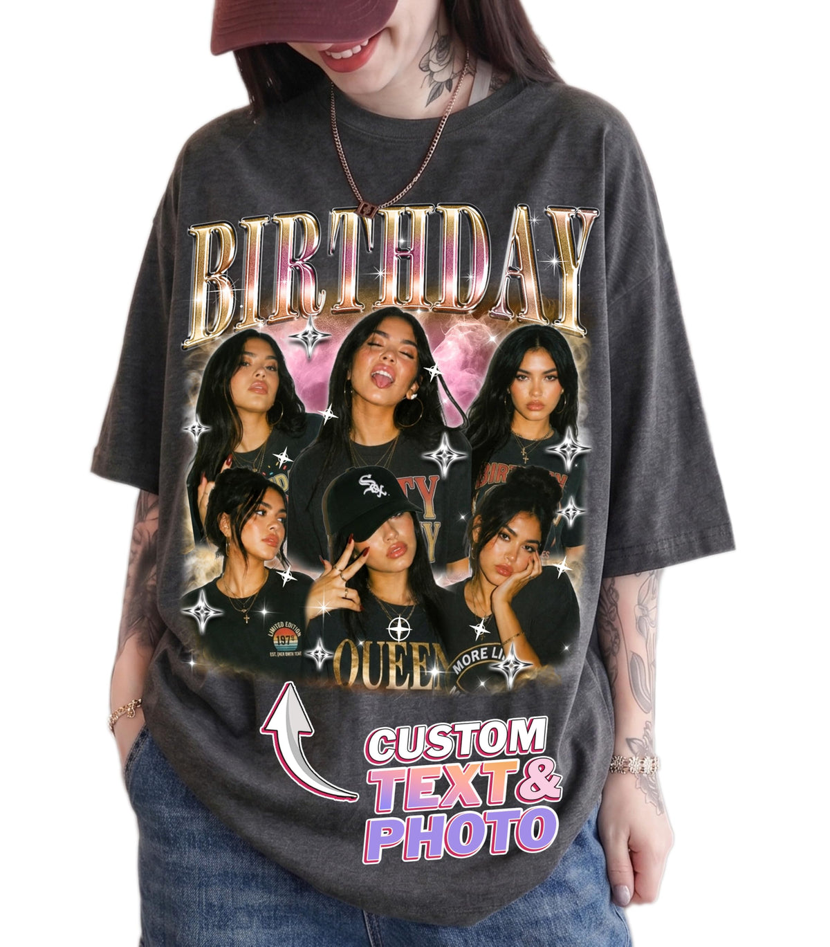Tehg & Tuhg Custom T Shirt with Photo & Text, Custom Shirts Design Your Own, Vintage Personalized Tees for Men & Women, Funny Gift for Boyfriend Girlfriend on Anniversary Birthday