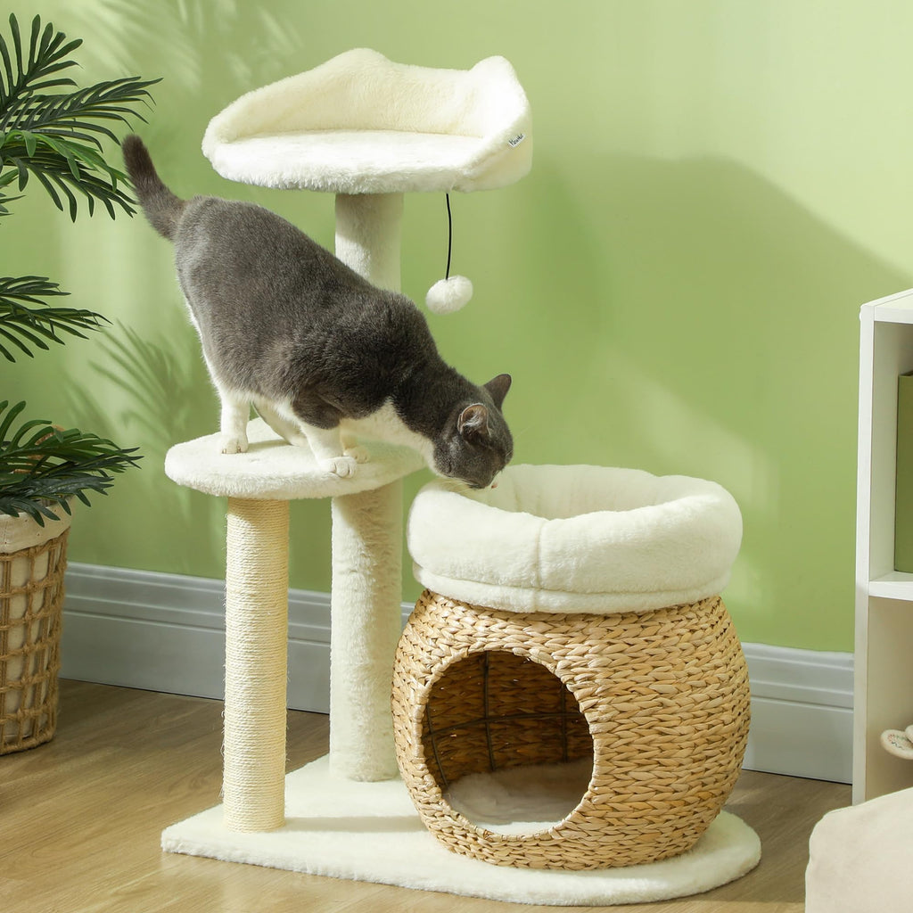 PawHut 31" Cat Tree for Indoor Cats w/Sisal Scratching Posts Cream White