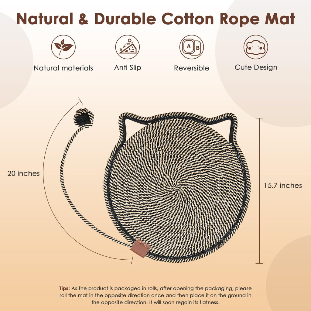 Cat Scratcher Mat, Natural Cotton Rope Cat Scratch Pad, 15.7'' Round Horizontal Floor Cat Scratching Pads for Indoor Cats, Cat Furniture Protector for Wall, Couch, Carpets, Sofas