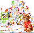 Tatuo 12 Pcs Puppy Blanket for Little Dog Bulk 27 x 23 Inch Fleece Paw Pattern Pet Blanket Summer Washable Soft Throw for Dog Puppy Cat Kitten