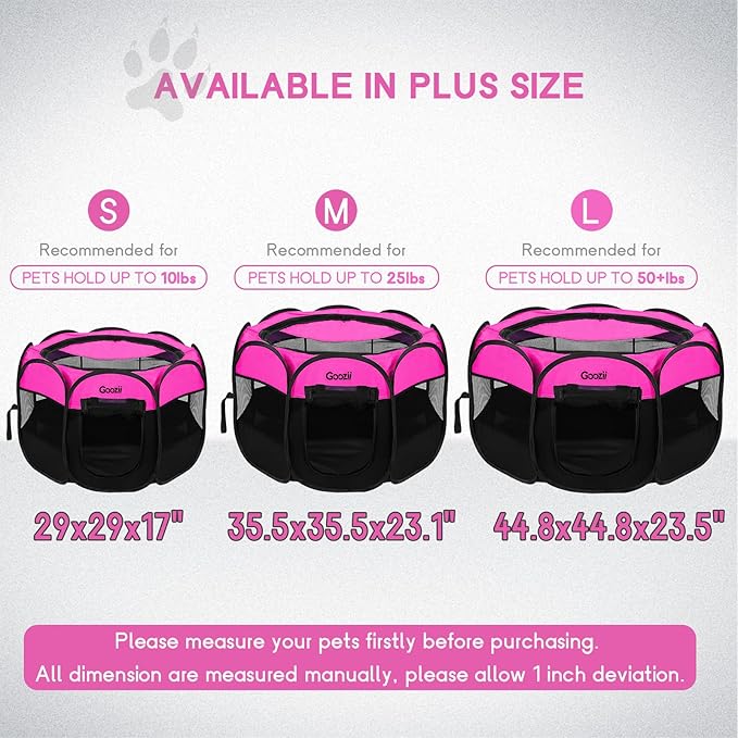 Portable Dog Playpen for Small Dogs Indoor Outdoor, Foldable Pet Puppy Playpens Kennel Tent with Top Cover Door for House Cat Kitty for Dog Lover as (Medium Size, Pink)