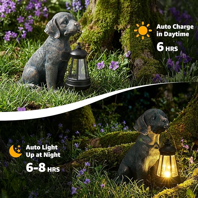 Lyeasw Outdoor Dog Statues Garden Decor with Solar Lantern