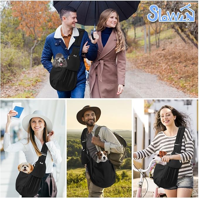 SlowTon Dog Carrier Sling - Thick Padded Shoulder Strap Adjustable Dog Carriers for Small Dogs, Puppy Carrier Purse for Pet Cat with Front Zipper Pocket Safety Belt Machine Washable (BN, S)