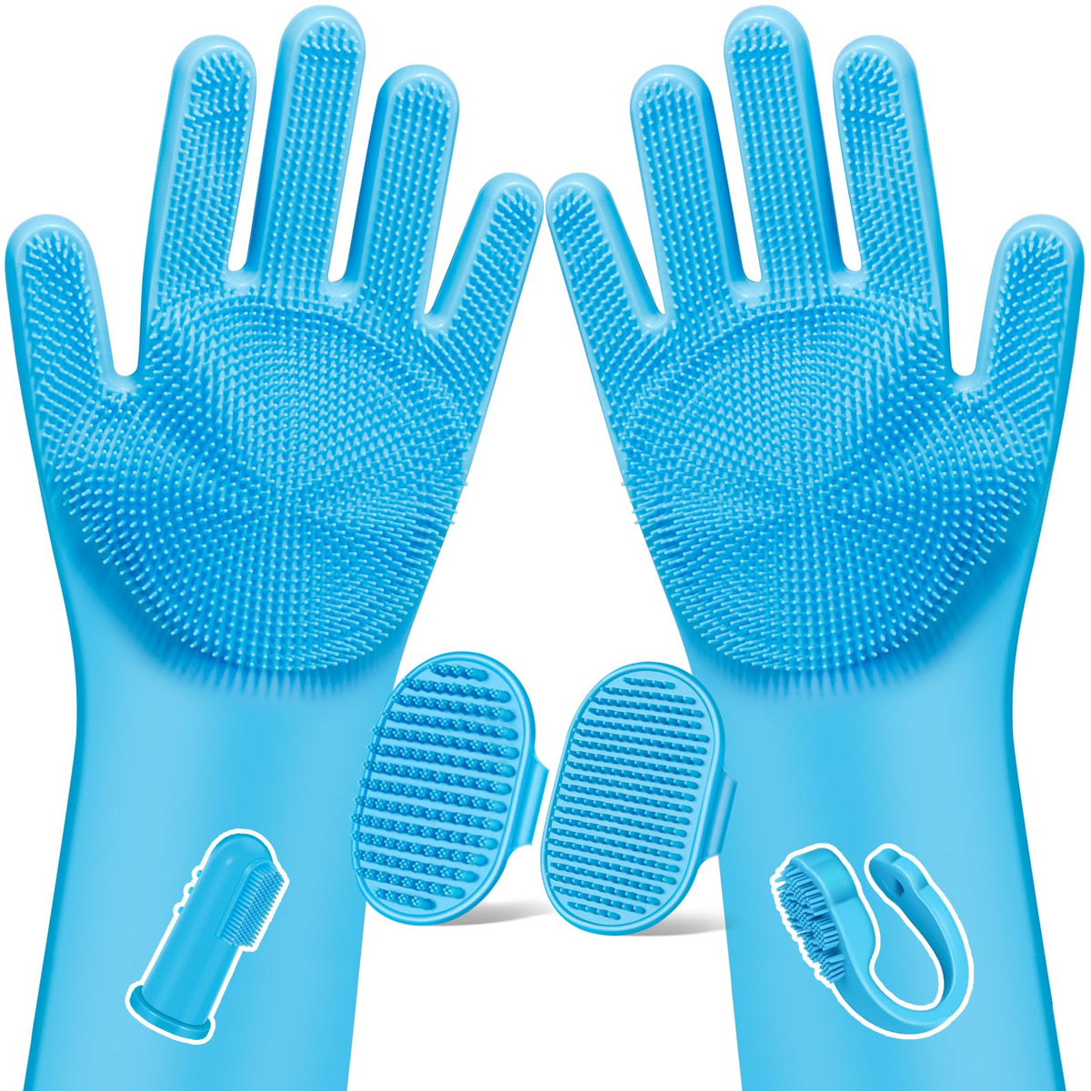 6PCS Grooming & Bath Supplies for Dogs, Cats | Dog Washing Gloves | Dog Bath Brush | Dog Shower Brush | Pet Grooming Gloves | Dog Grooming kit | Pet Supplies for Showerhead & Sprayer (Light Blue)