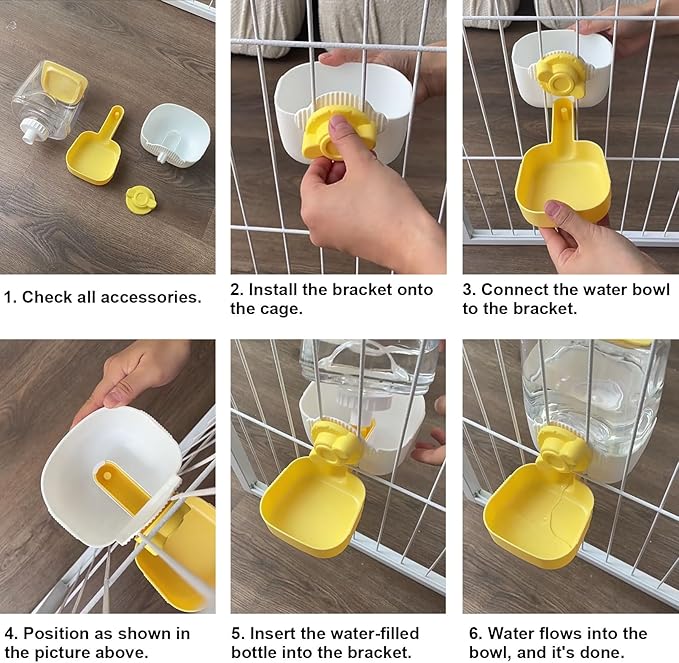 RMNHPTK 35oz Rabbit Water Bottle, Pet Hanging Automatic Water Dispenser for Small Animal Ferret Guinea Pig Chinchilla Dog Cat (Cage Grid Spacing 1.2''-2.1'') (Yellow)