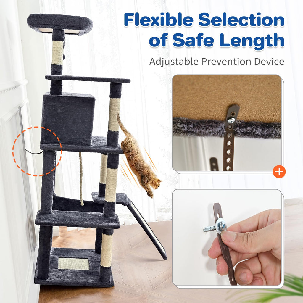 ABCPET 63" Multi-Level Cat Tree Tower for Indoor Cats, Dark Grey
