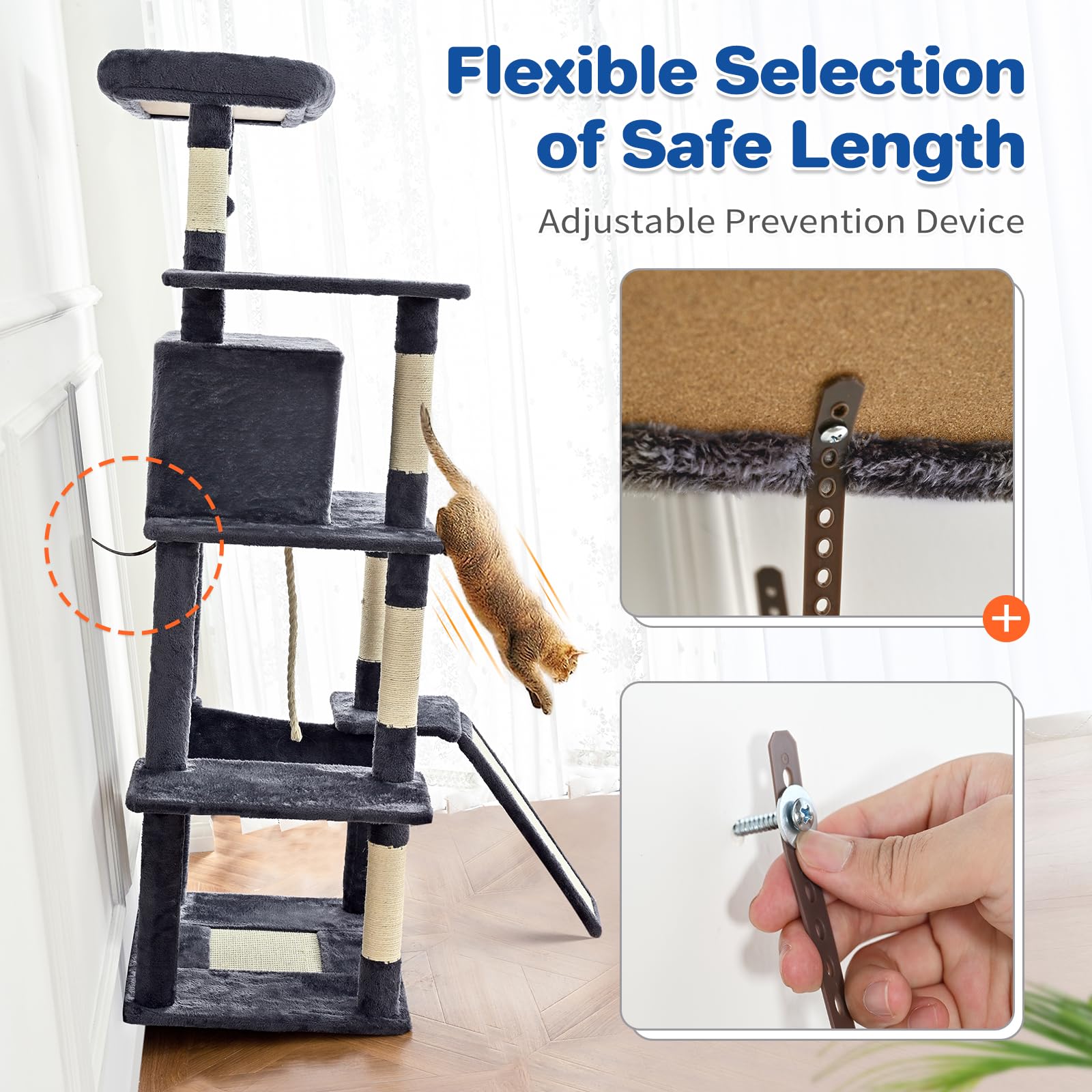 ABCPET 63" Multi-Level Cat Tree Tower for Indoor Cats, Dark Grey