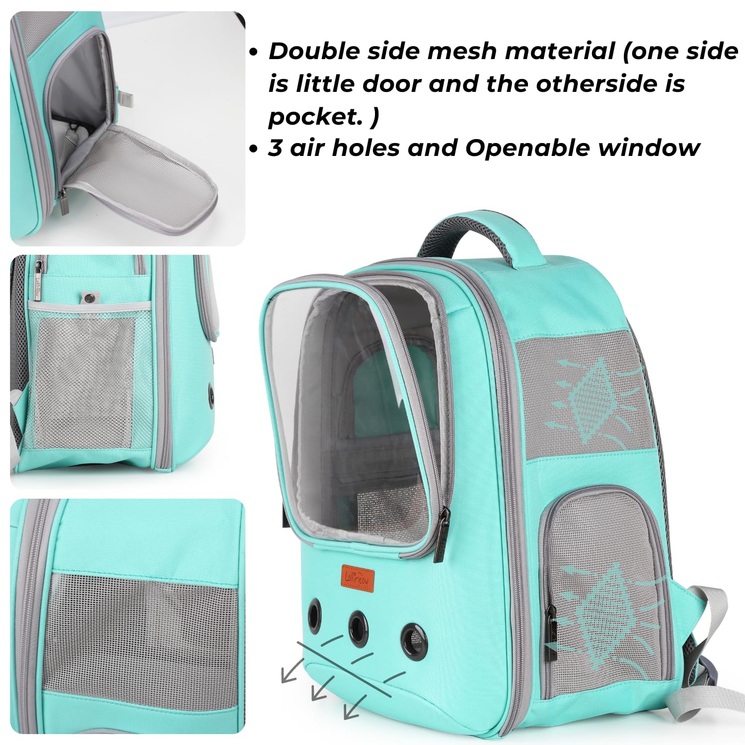 Lollimeow Pet Carrier Backpack, Bubble Backpack Carrier, Cats and Puppies,Airline-Approved, Designed for Travel, Hiking, Walking & Outdoor Use (Green)