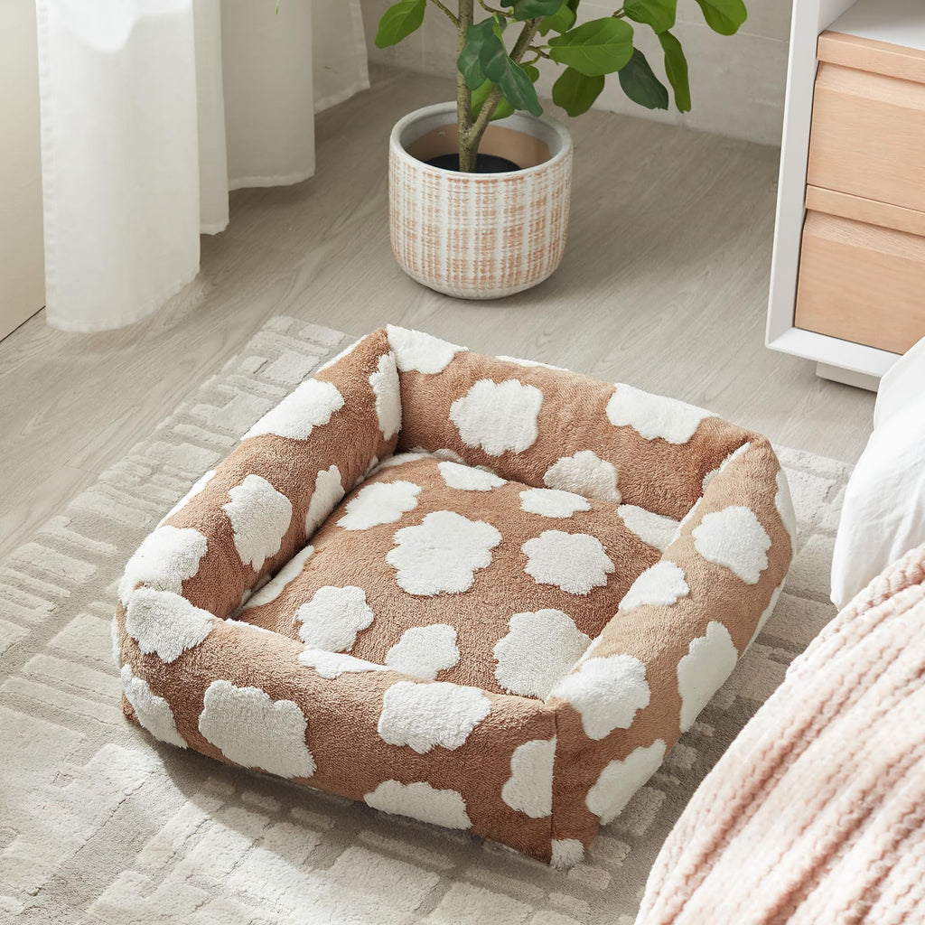 JOEJOY Medium Dog Bed Medium Size Dog, Rectangle Washable Orthopedic Pet Bed with Removable Zipper Cover, Cute Soft Calming Puppy Pet Bed with Jacquard Shaggy Plush & Non Skid Bottom