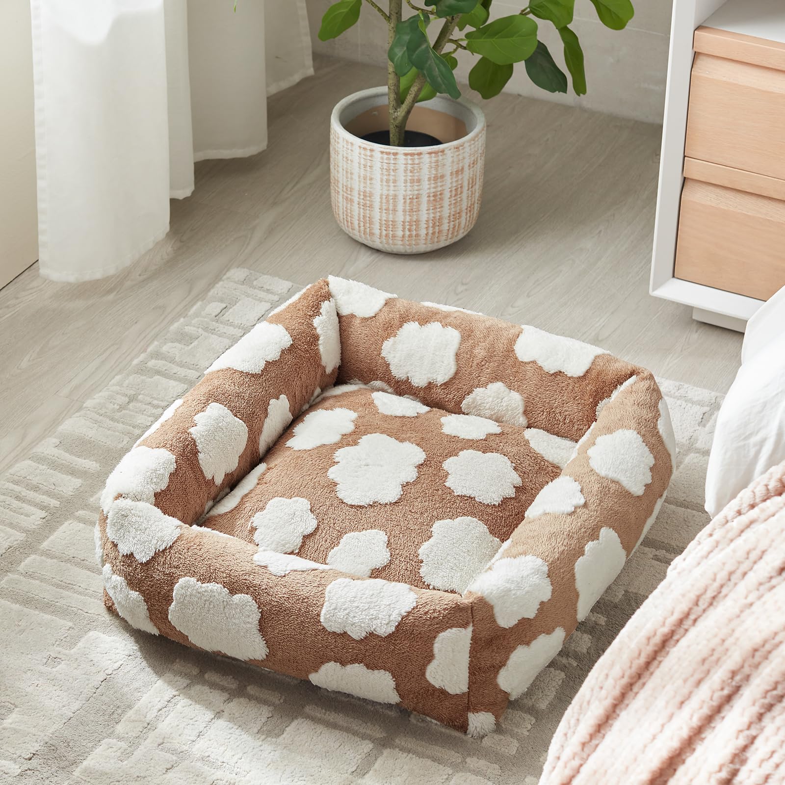 JOEJOY Medium Dog Bed Medium Size Dog, Rectangle Washable Orthopedic Pet Bed with Removable Zipper Cover, Cute Soft Calming Puppy Pet Bed with Jacquard Shaggy Plush & Non Skid Bottom