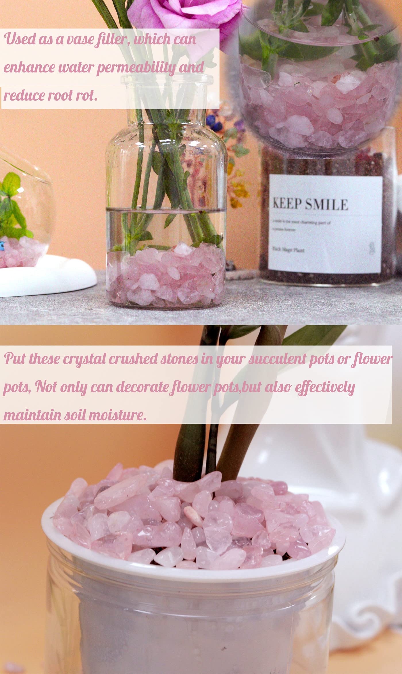 1lb Rose Quartz Aquarium Gravel Rocks Natural Tumbled Healing Crystal Chips Bulk Gemstones Tumbled Crushed Stones for Fountain Vase Filler Planters Decorative Fish Tank Potted Reiki Energy Balancing