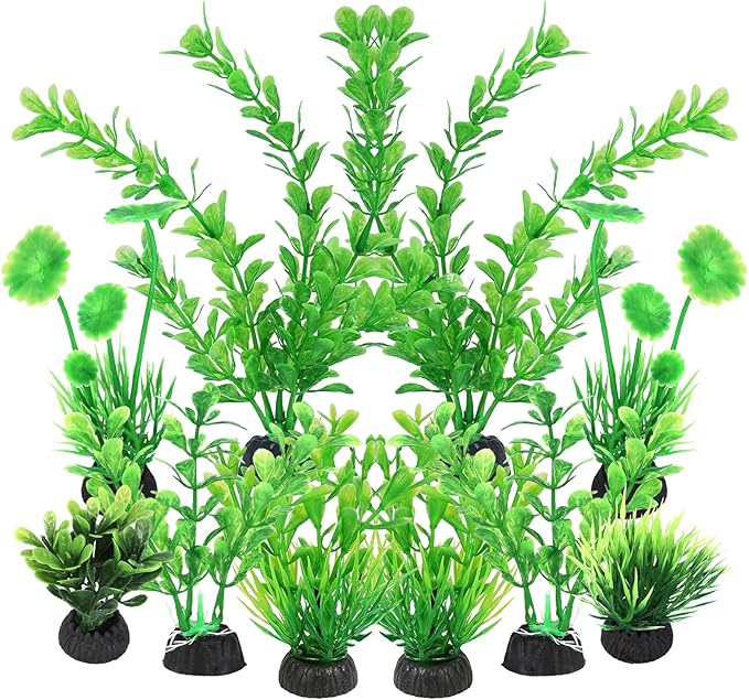 AQUANEAT Artificial Fish Tank Plants, Plastic Aquarium Decorations, 10pcs