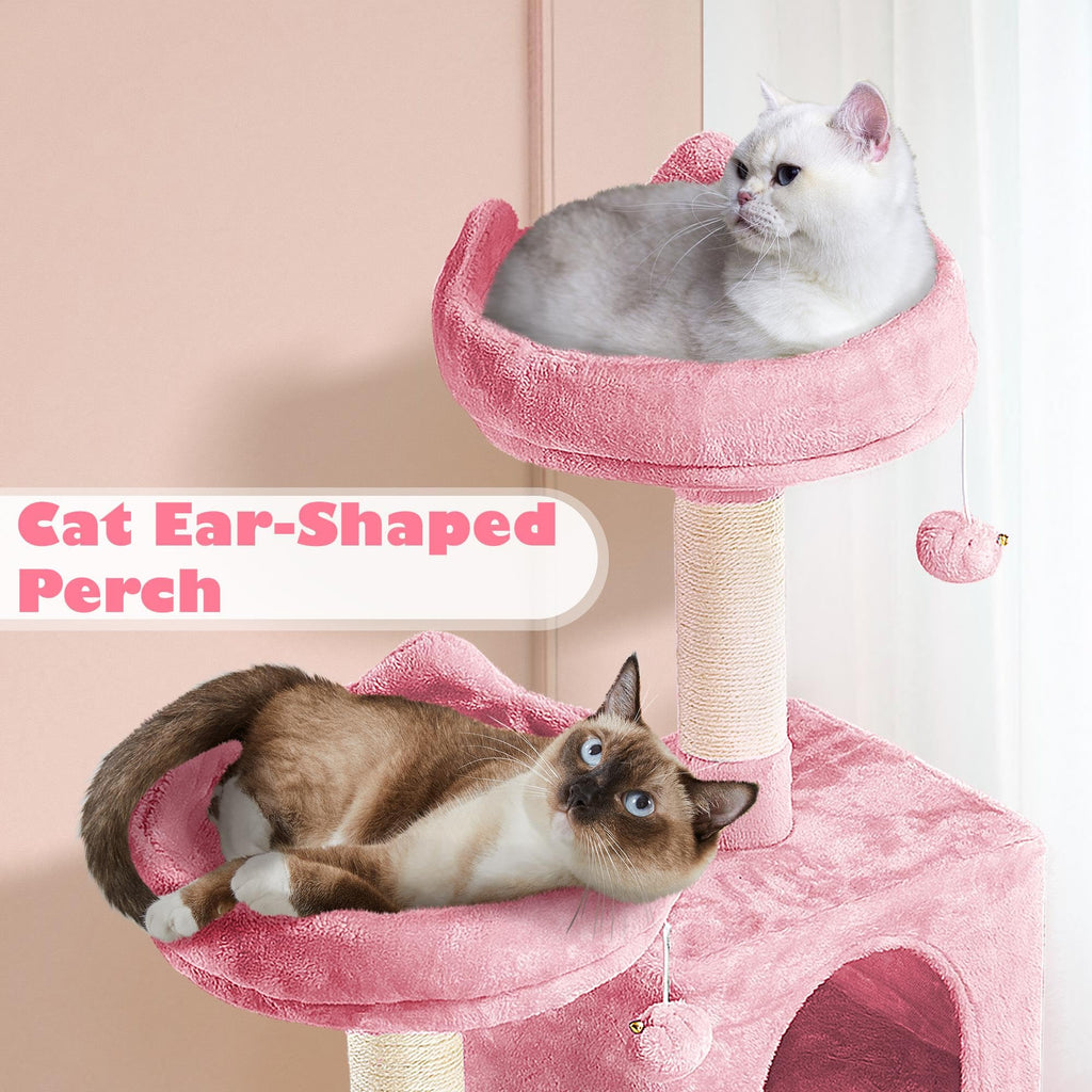 Yaheetech 62.5inches Cat Tree Cat Tower Cat Condo with Platform & Hammock, Scratching Posts for Kittens Pet Play House with Plush Perch for Indoor Activity Relaxing, Pink