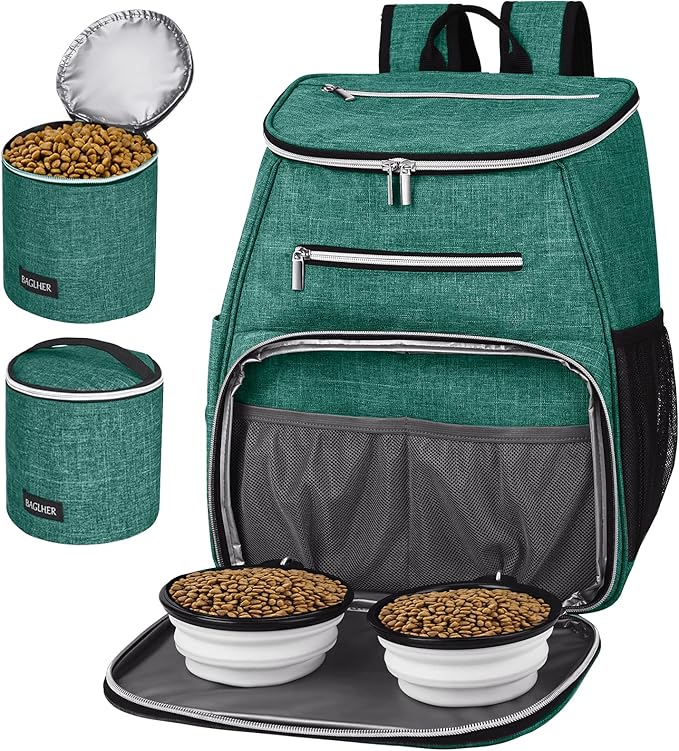 BAGLHER丨Dog Travel Bag Backpack, Airline Approved Pet Supplies Backpack, Dog Travel Bag with 2 Silicone Collapsible Bowls and 2 Food Baskets Blue